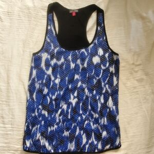 Vince Camuto Blue and Black Patterned Sequined Tank Top Size M